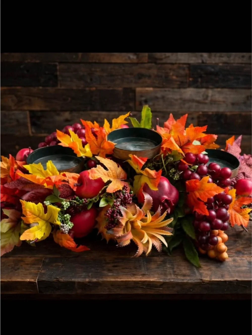 Autumn Harvest Faux Fruit and Foliage Centerpiece with Red and Orange Accents